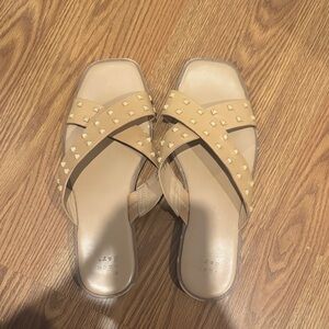 a new day Tan Studded Crisscross Slide Mules